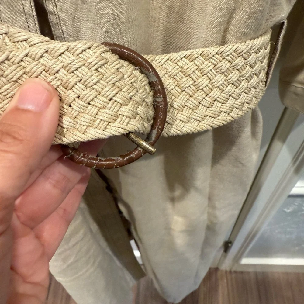 Tahari linen blend safari style Button-Up Belted Dress - Picture 6 of 9